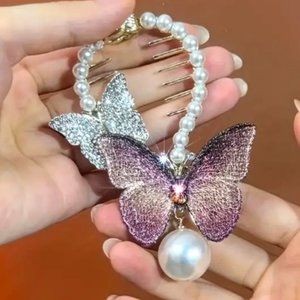 SPARKLING BUTTERFLIES & PEARLS BUN WRAP in Lilac and Gold